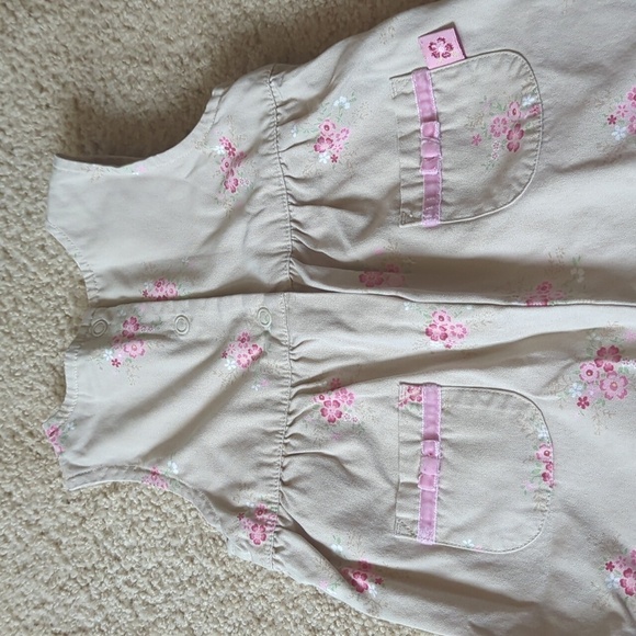 Gymboree Tan with Pink Floral Sleeveless Long Pants Jumpsuit Size 12-18 Months - Picture 6 of 7